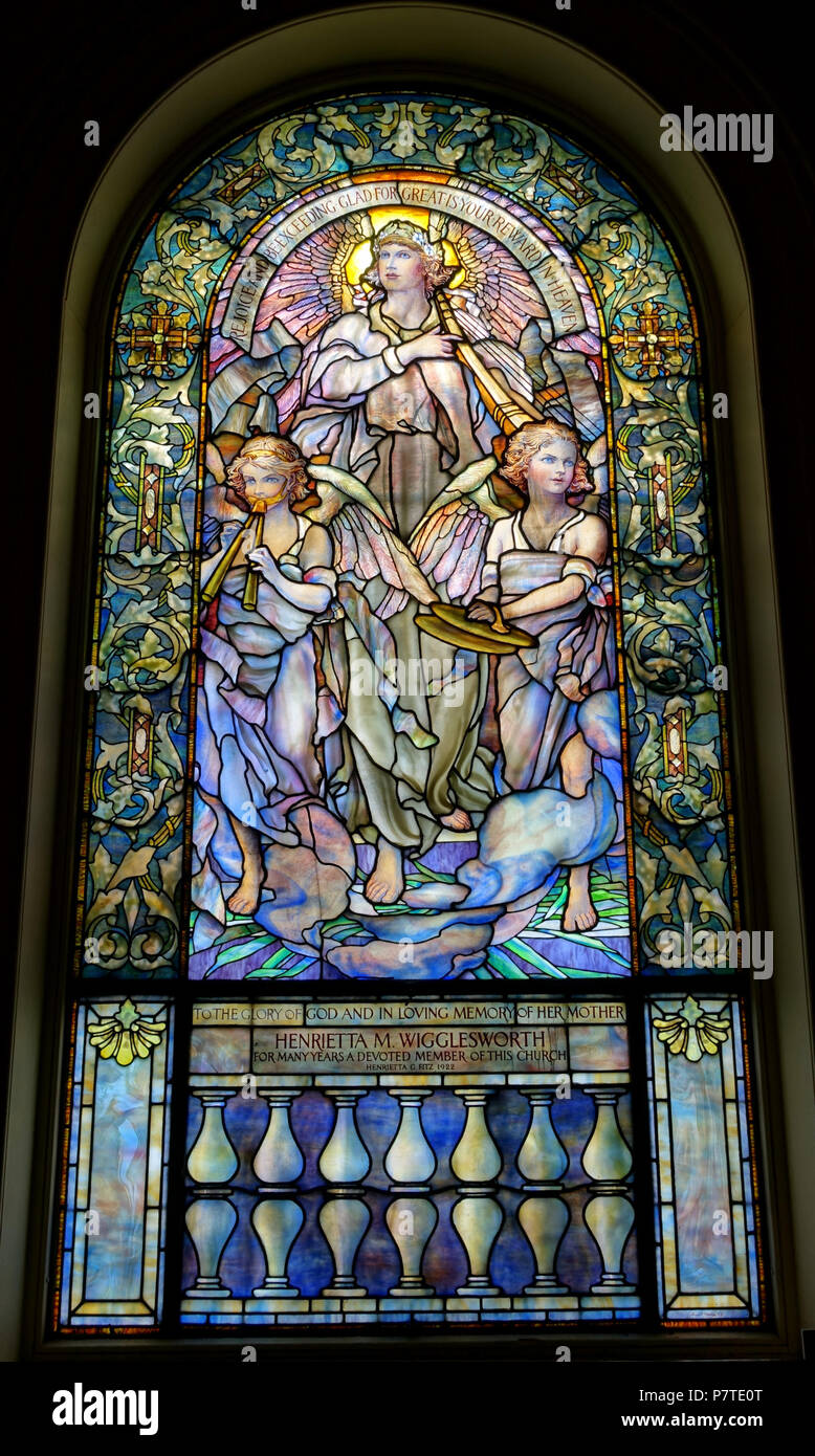 English Tiffany stained glass window in the Arlington Street Church