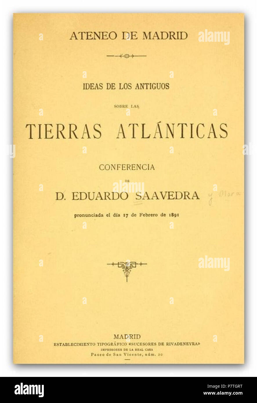 4 SAAVEDRA(1892) Ideas de los antiguos sobre las tierras atlánticas Stock Photo