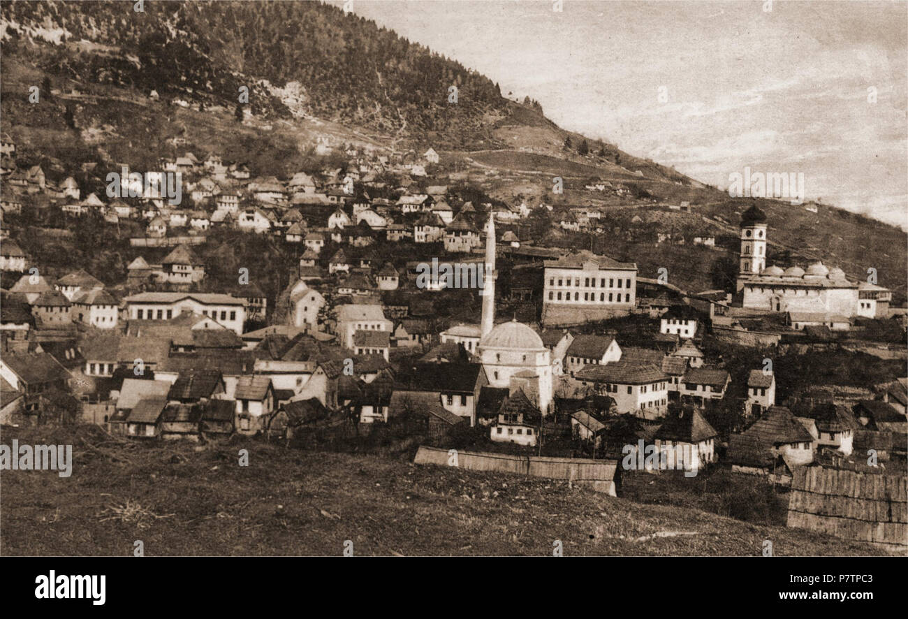 Bosnie-Herzégovine (Yougoslavie), Jajce, Vue de la ville, Tirage vintage, ca.190