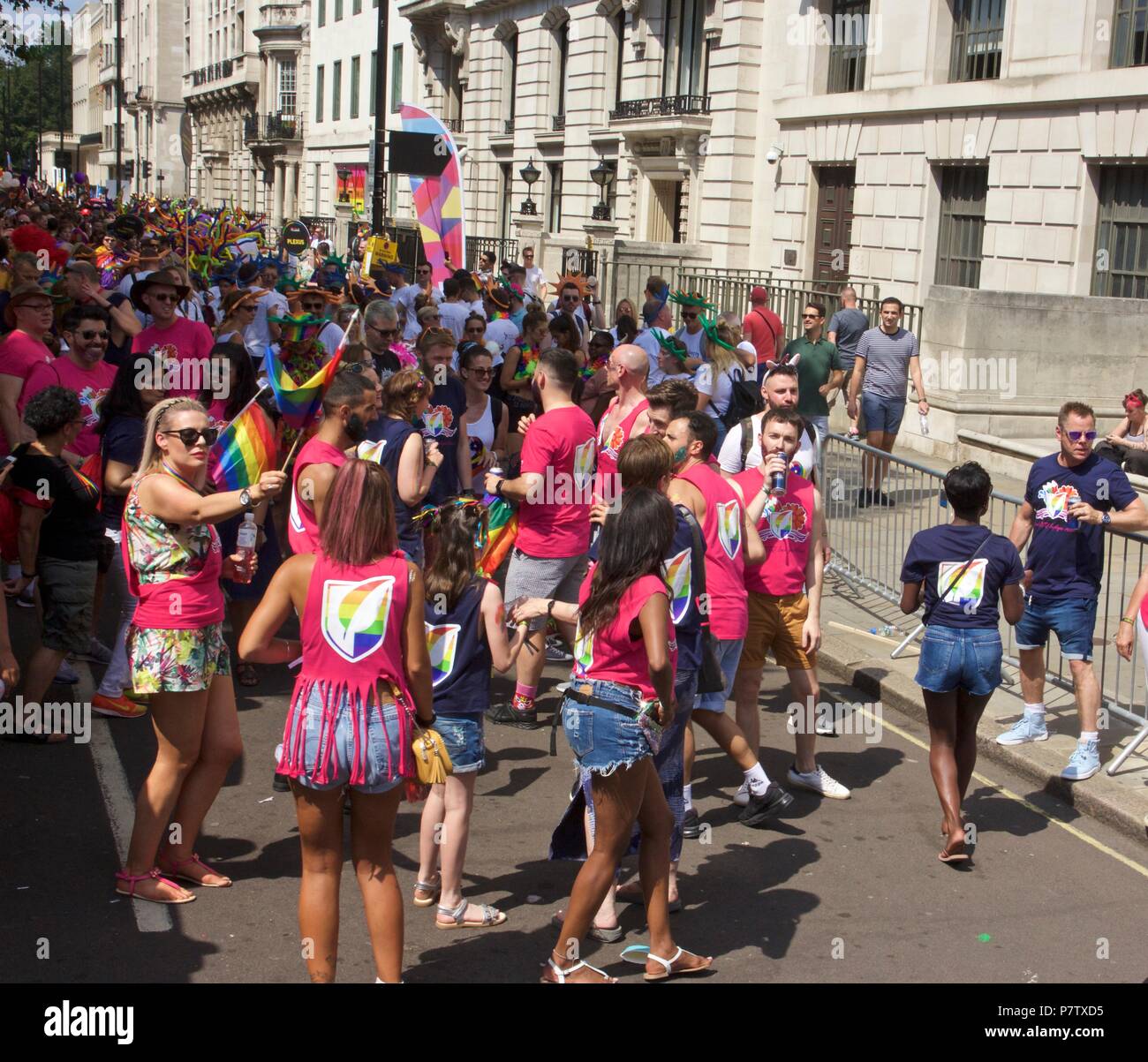 London, UK. 7th July 2018. Pride celebrations in London for Pride in London 2018 Parade. They join more than 1 million attending the march today to celebrate LGBT+. Credit: Dimple Patel/Alamy Live News Stock Photo
