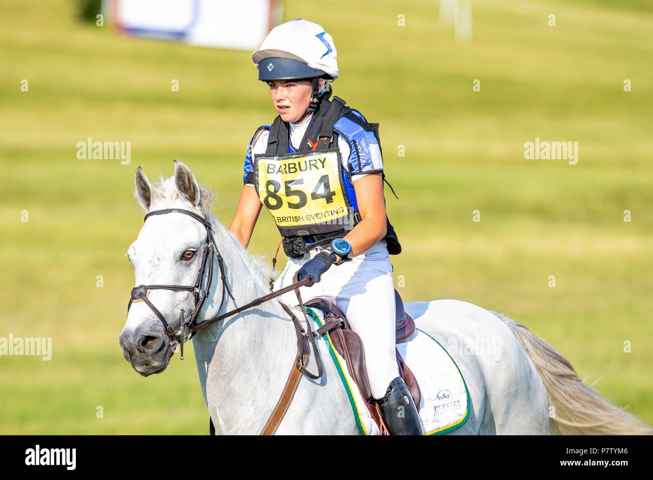 4th place. Hattie Grace riding Noble Superman. GBR. Pony Section M. St James Place Barbury Horse Trials. Horse Trials. Cross Country. Barbury Castle. Wroughton. Somerset. UK. 06/07/2018. Stock Photo