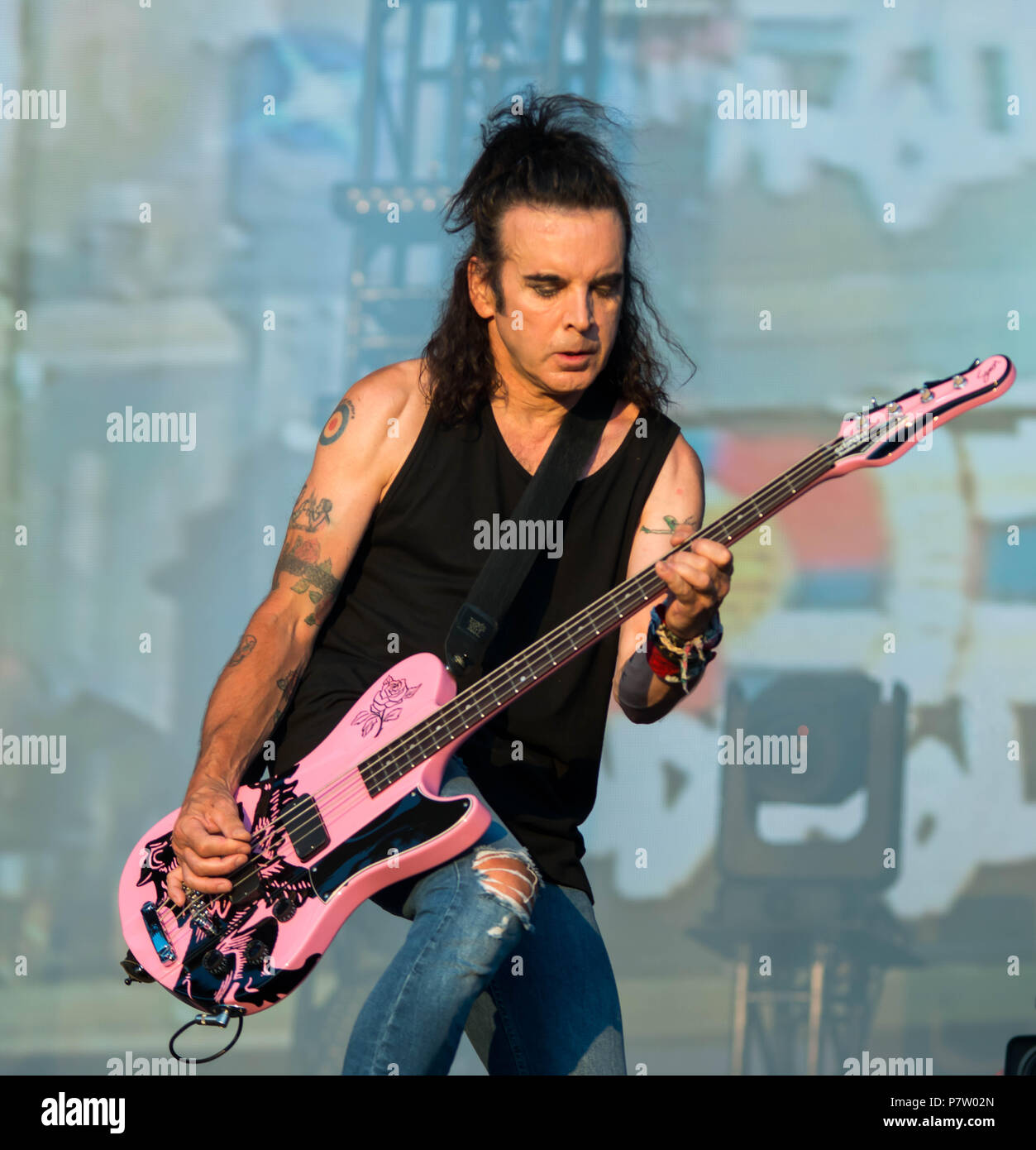 Hyde Park, London, United Kingdom. 7th July 2018. Simon Gallup of The Cure performs on Day 2 of