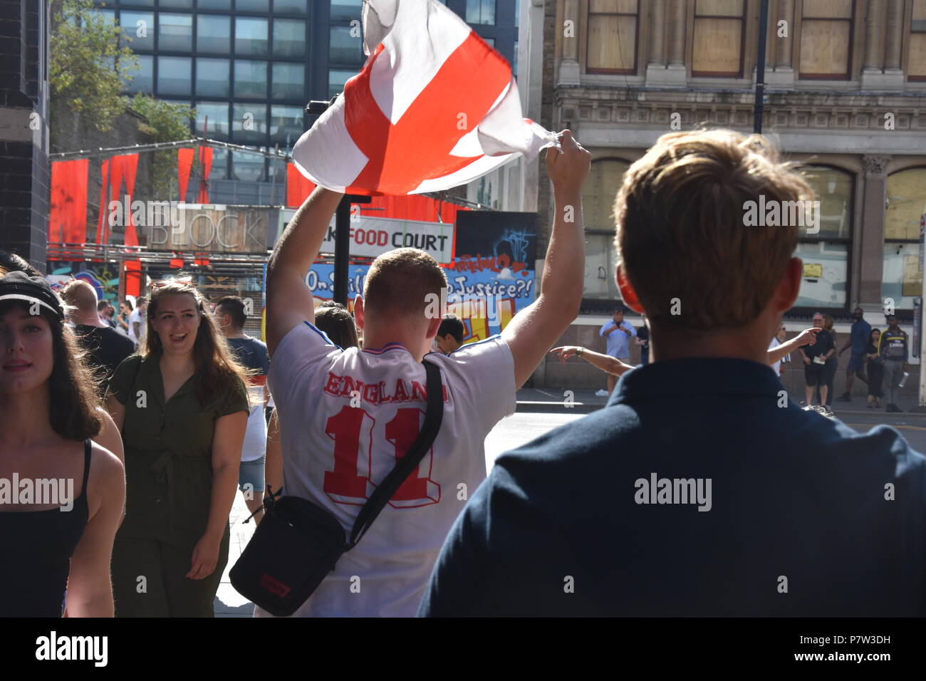 London, UK. 07th July, 2018. Crowds go wild as England qualify for the