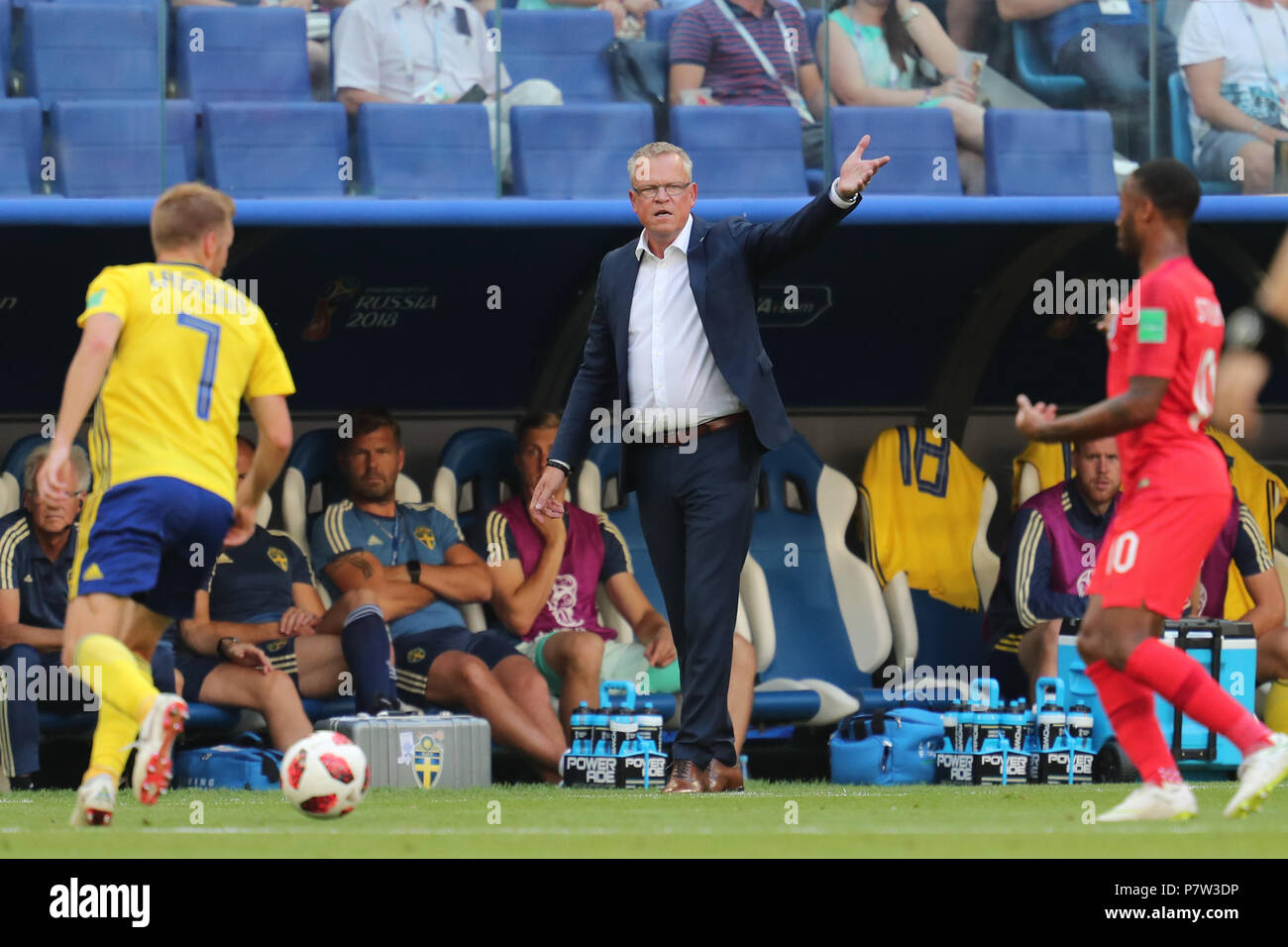 Moscow, Russia. 07th July, 2018. Janne Andersson SWEDEN COACH SWEDEN V ENGLAND, 2018 FIFA WORLD CUP RUSSIA 07 July 2018 GBC9445 Sweden v England 2018 FIFA World Cup Russia Spartak Stadium Moscow STRICTLY EDITORIAL USE ONLY. If The Player/Players Depicted In This Image Is/Are Playing For An English Club Or The England National Team. Then This Image May Only Be Used For Editorial Purposes. No Commercial Use. Credit: Allstar Picture Library/Alamy Live News Stock Photo