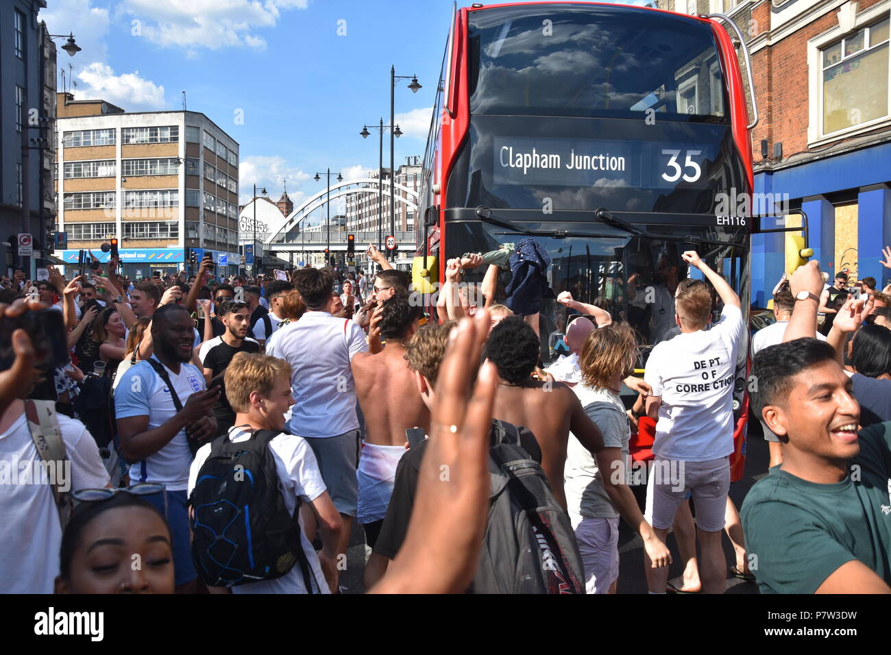 London, UK. 07th July, 2018. Crowds go wild as England qualify for the