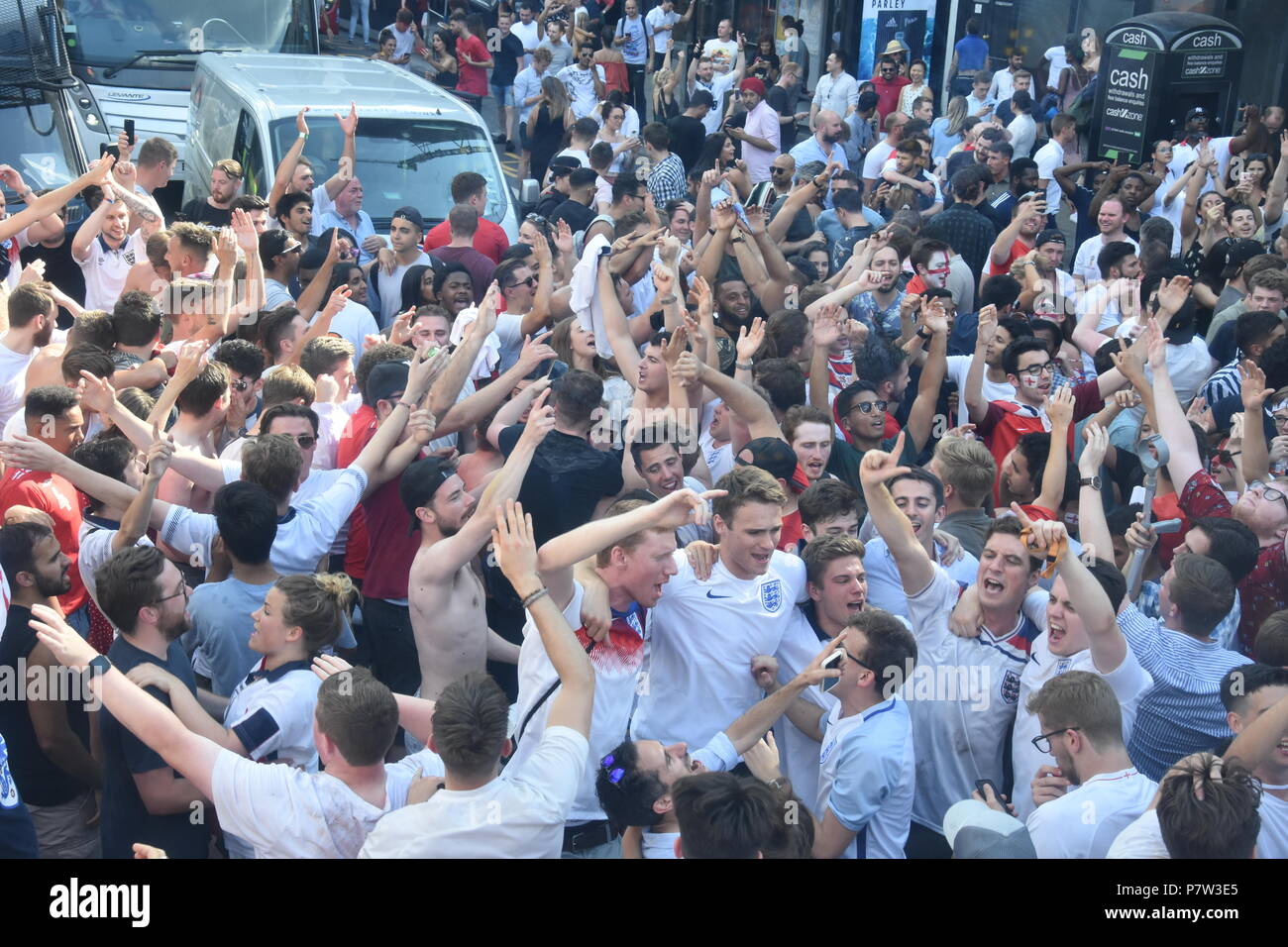 London, UK. 07th July, 2018. Crowds go wild as England qualify for the