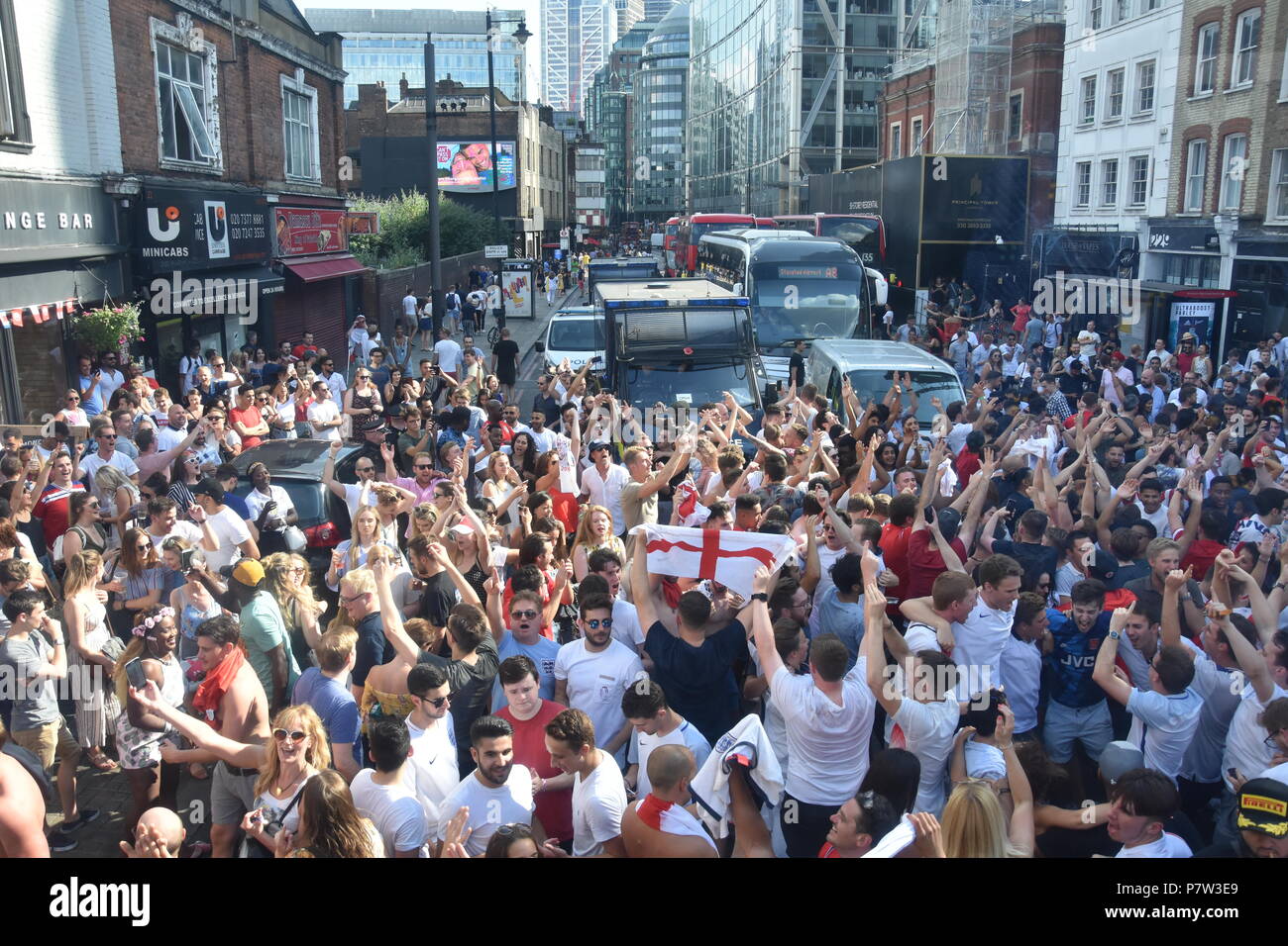 London, UK. 07th July, 2018. Crowds go wild as England qualify for the
