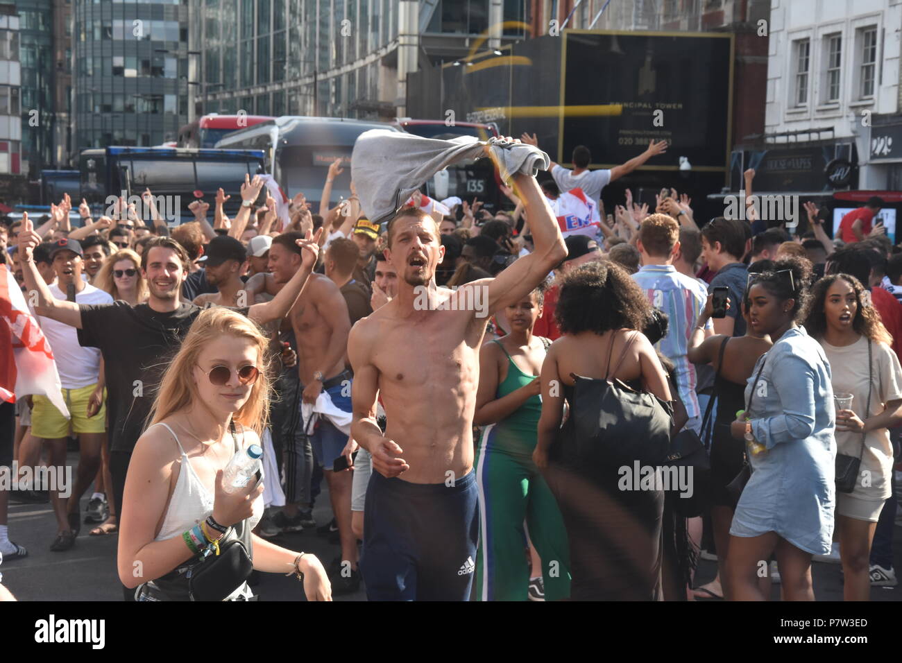 London, UK. 07th July, 2018. Crowds go wild as England qualify for the