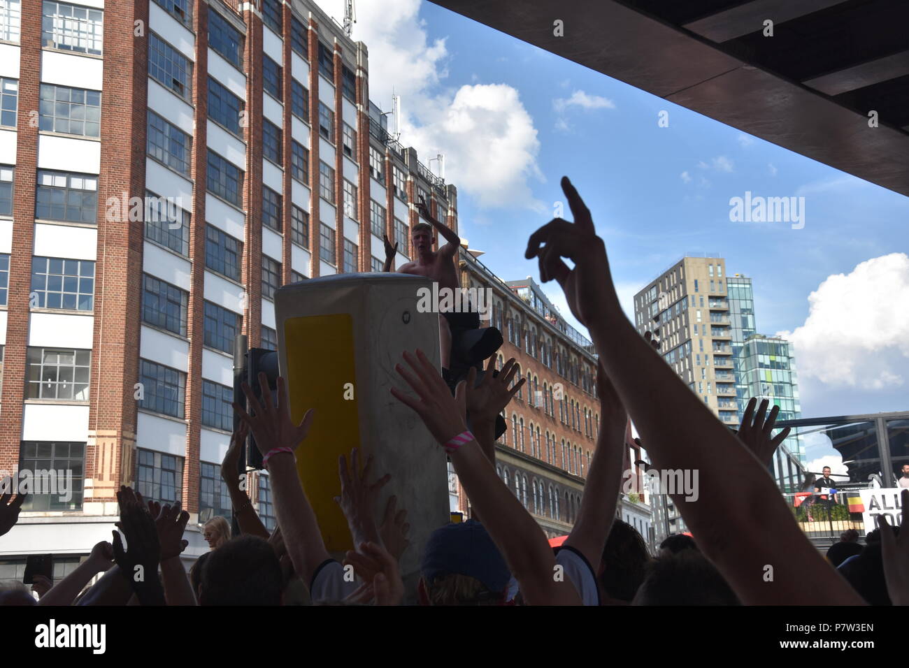 London, UK. 07th July, 2018. Crowds go wild as England qualify for the
