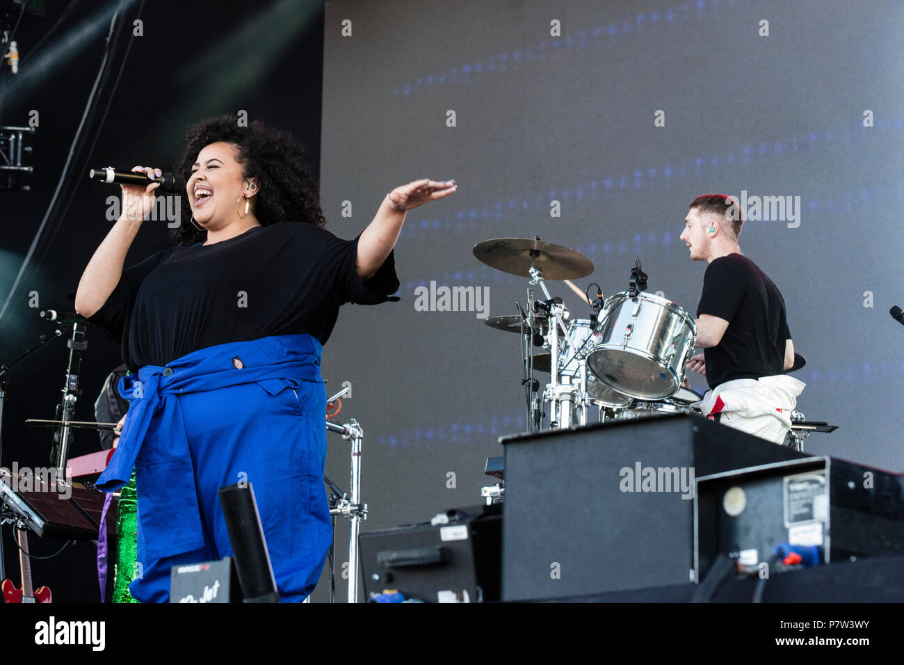 Turku, Finland. 7th July 2018. British electropop band Clean Bandit performing at Ruisrock Open Air Festival. Credit: Stefan Crämer/Alamy Live News Credit: Stefan Crämer/Alamy Live News Stock Photo