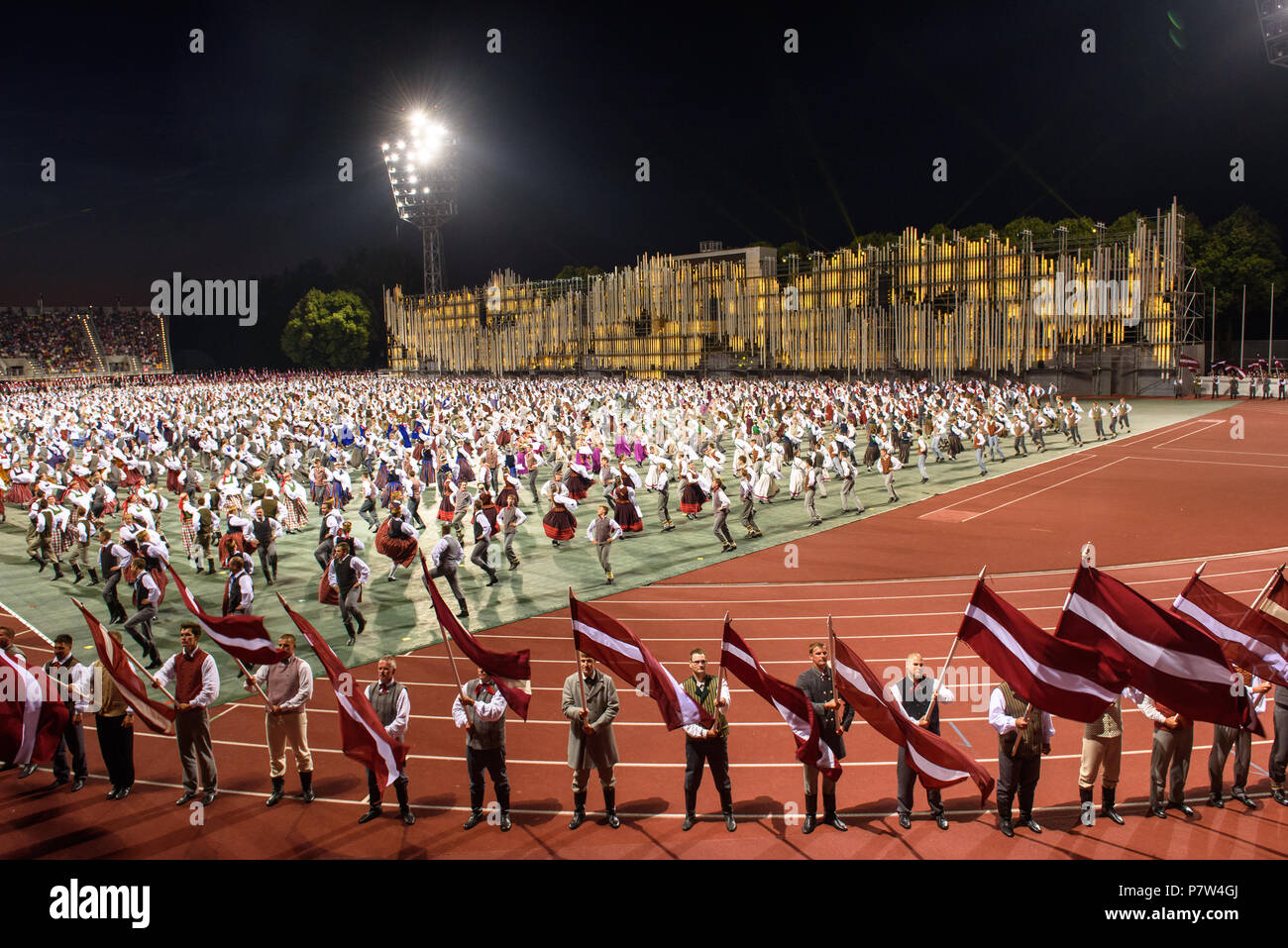 Riga, Latvia. 07th July, 2018. 07.07.2018. RIGA, LATVIA. Great Dance Concert 'Mara’s Country', during The Song and Dance Celebration. Credit: Gints Ivuskans/Alamy Live News Credit: Gints Ivuskans/Alamy Live News Stock Photo