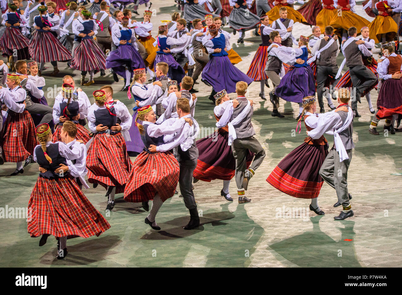 Riga, Latvia. 07th July, 2018. 07.07.2018. RIGA, LATVIA. Great Dance Concert 'Mara’s Country', during The Song and Dance Celebration. Credit: Gints Ivuskans/Alamy Live News Credit: Gints Ivuskans/Alamy Live News Stock Photo