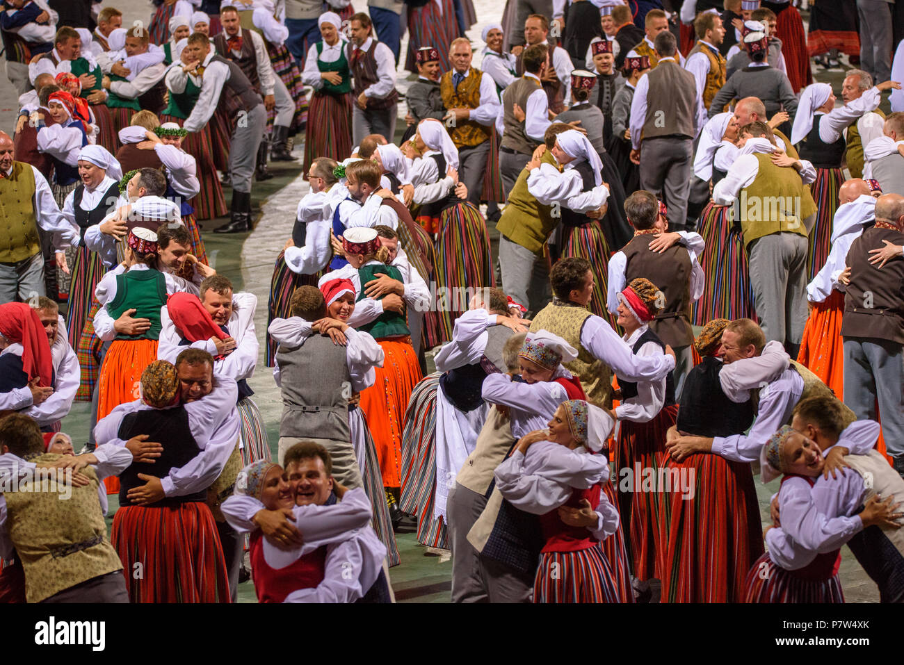 Riga, Latvia. 07th July, 2018. 07.07.2018. RIGA, LATVIA. Great Dance Concert 'Mara’s Country', during The Song and Dance Celebration. Credit: Gints Ivuskans/Alamy Live News Credit: Gints Ivuskans/Alamy Live News Stock Photo