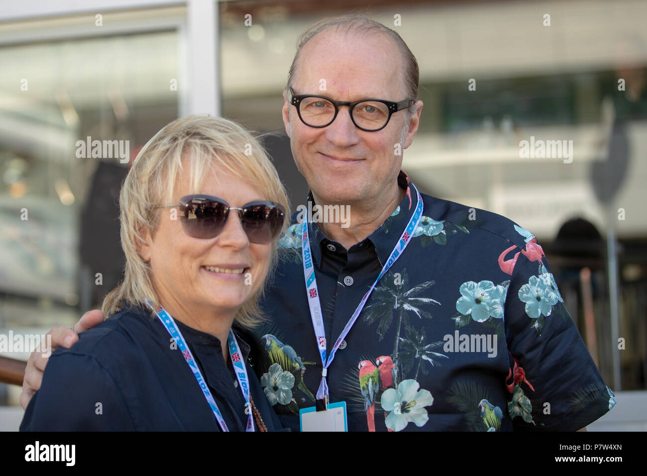 Silverstone Circuit, Silverstone, UK. 8th July, 2018. British Formula One Grand Prix, Race Day; Ade Edmondson and Jennifer Saunders watching the GP as VIP guests Credit: Action Plus Sports/Alamy Live News Stock Photo