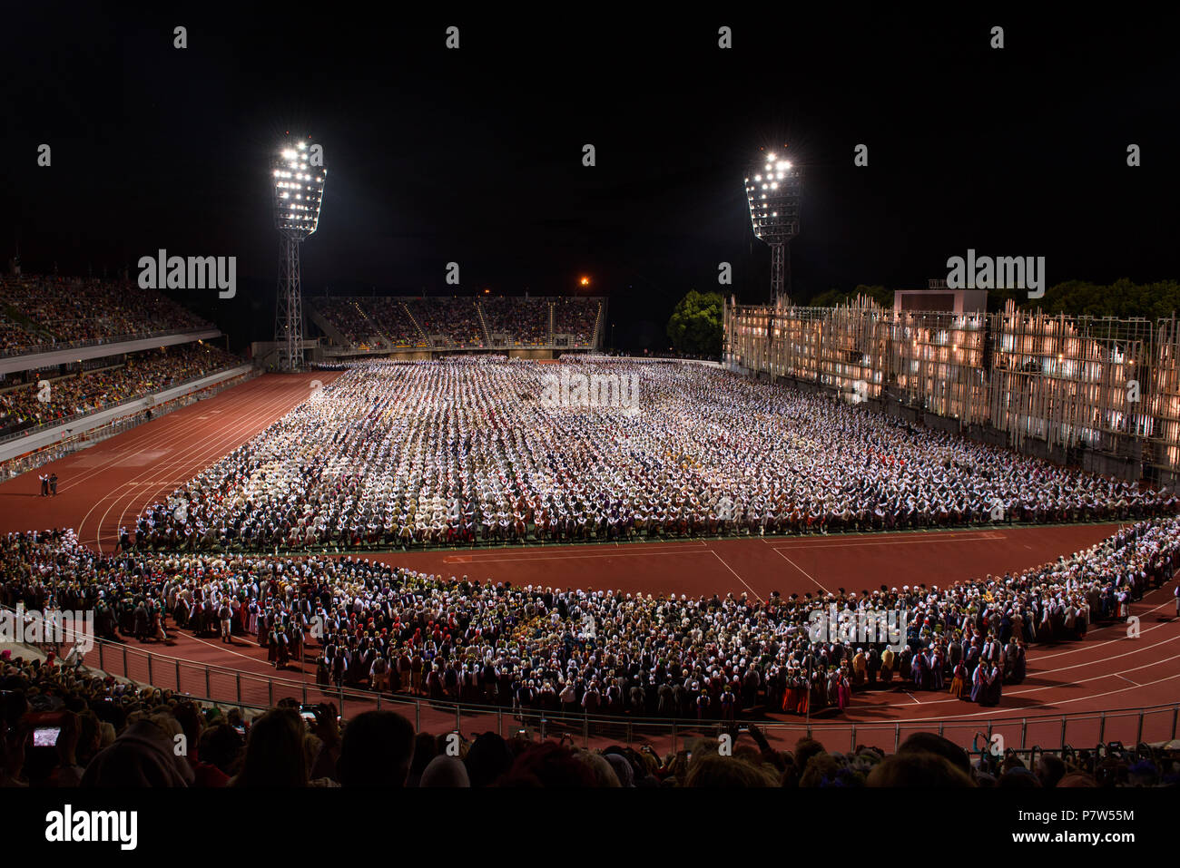 Riga, Latvia. 07th July, 2018. 07.07.2018. RIGA, LATVIA. Great Dance Concert 'Mara’s Country', during The Song and Dance Celebration. Credit: Gints Ivuskans/Alamy Live News Credit: Gints Ivuskans/Alamy Live News Stock Photo