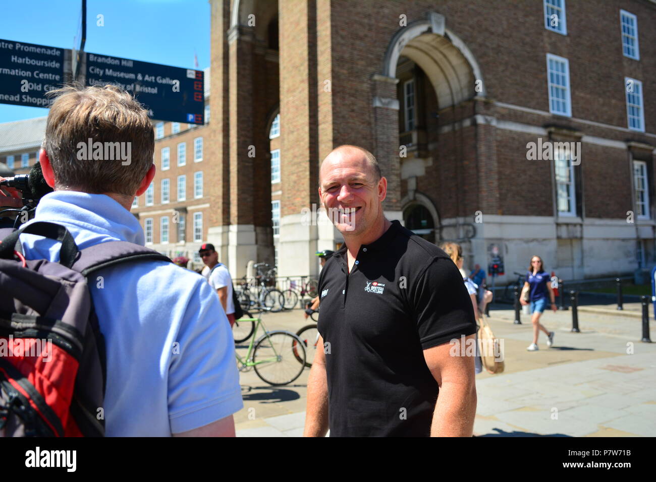 Bristol, UK. 08th July, 2018. A free festival of British Cycling, Elite Pro Racers and then after the event ride the track, for all ages.There was a long delayed start for the Main Mens Pro Racers due to not enough safety barriers put in place. Mike Tindall was all so seen at the event on a very very hot and humid day. Robert Timoney/Alamy/Live/News Credit: Robert Timoney/Alamy Live News Stock Photo