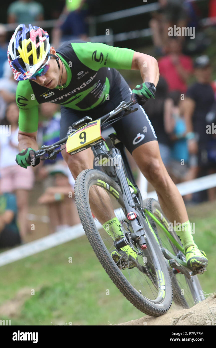 8th July 2018, Val di Sole, Trentino, Italy; Mercedes-Benz UCI MTB World  Cup, Cross Country Olympic, Mens Elite; Henrique Avancini (BRA) Credit:  Action Plus Sports Images/Alamy Live News Stock Photo - Alamy