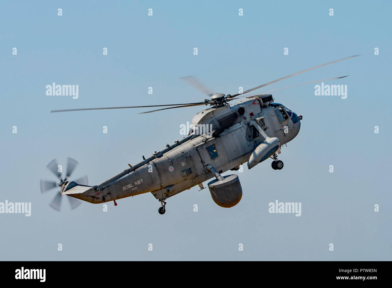 RNAS Yeovilton, UK. 7th July, 2018. The veteran Royal Navy Sea King ASaC7 Airborne early warning helicopter made it's final public appearance at the Yeovilton International Air Day. Credit: Neil Watkin / Alamy Live News Stock Photo