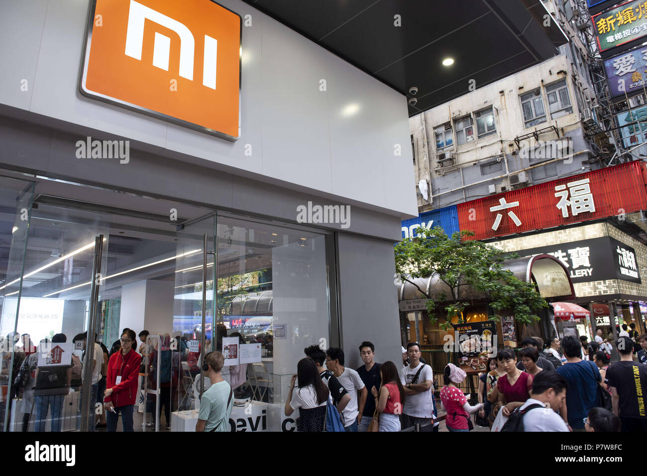 Kowloon Hong Kong 8th July 2018 Clients And Visitors Wait In Line At The Chinese Multinational Technology Company Xiaomi Flagship Store In Mong Kok Hong Kong Chinese Mobile Phone And Technology Giant Xiaomi