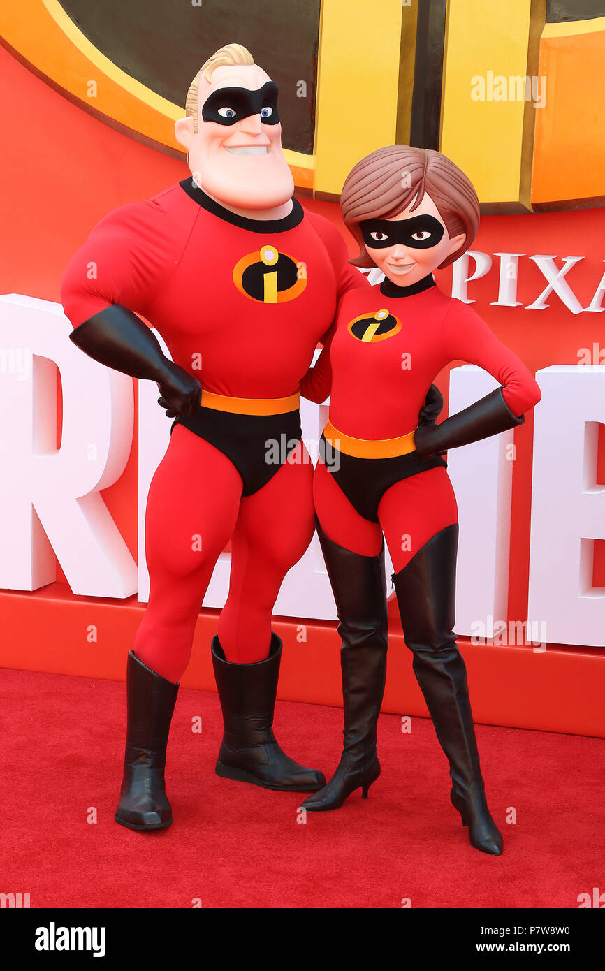 London, UK. 08th July, 2018. Bob Parr - Mr. Incredible, Helen Parr -  Elastigirl, Incredibles 2 - UK Premiere,