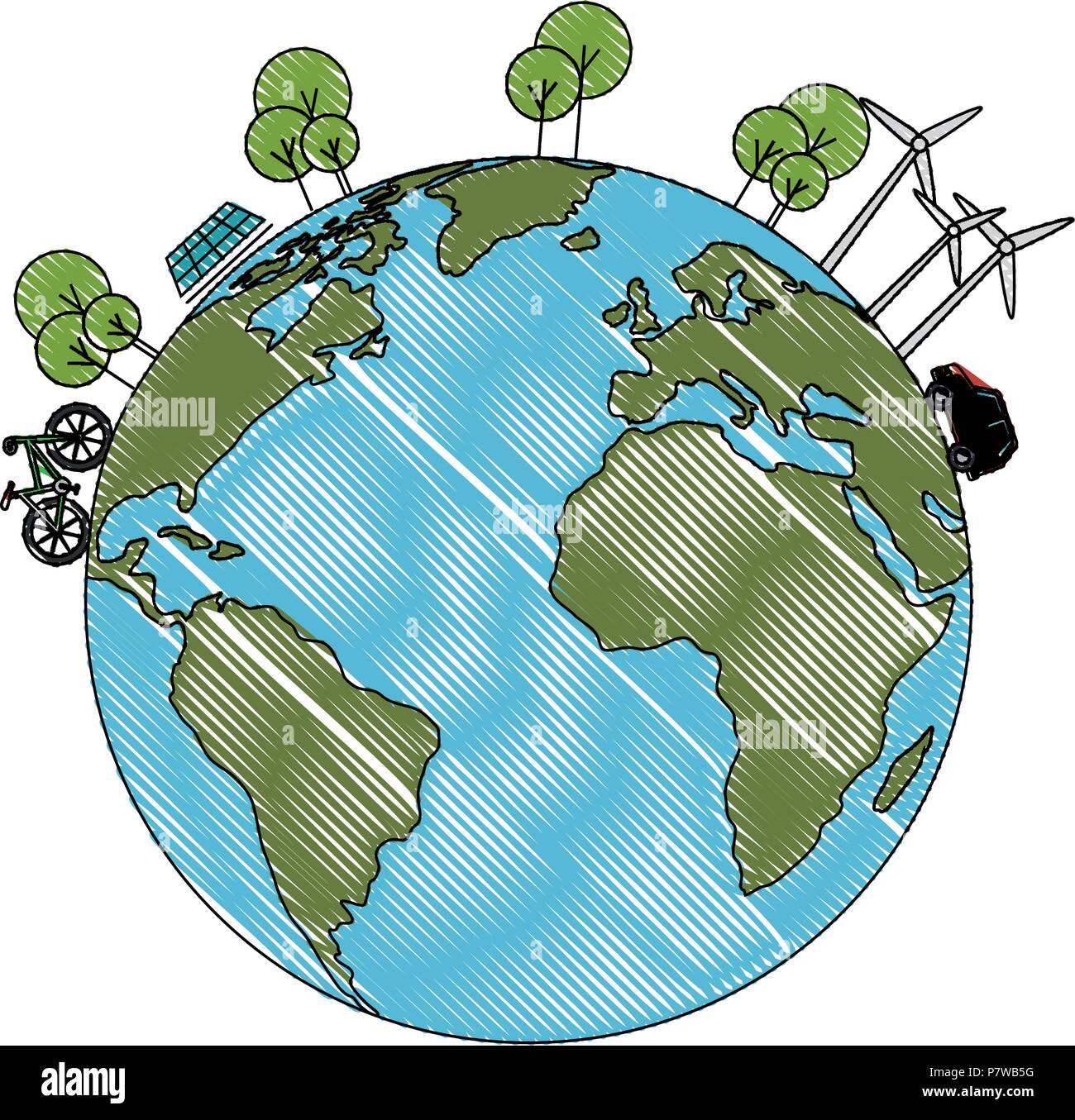 world planet earth with bicycle ecology Stock Vector