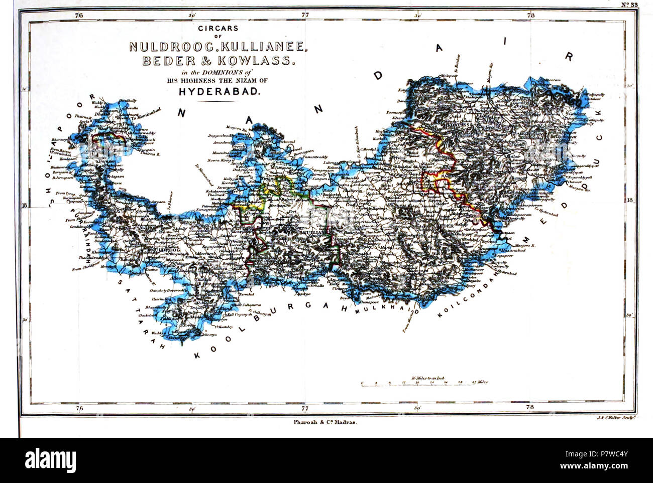 Map of Bidar and adjoining regions in 1854 . 1854 43 Bidar Stock Photo