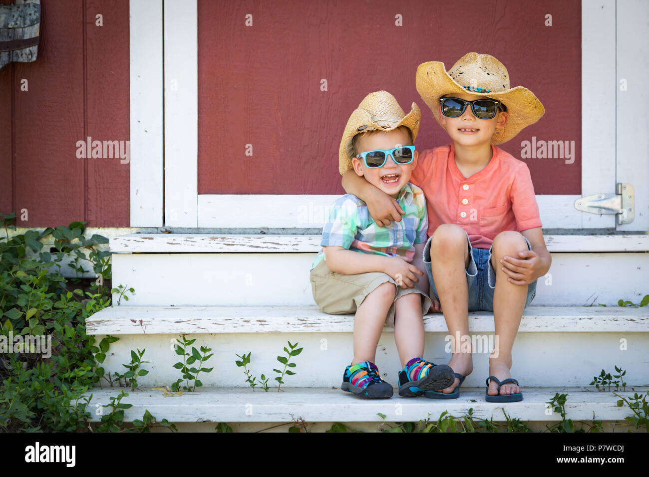 Mixed Race Chinese and Caucasian Young Brothers Having Fun Wearing ...