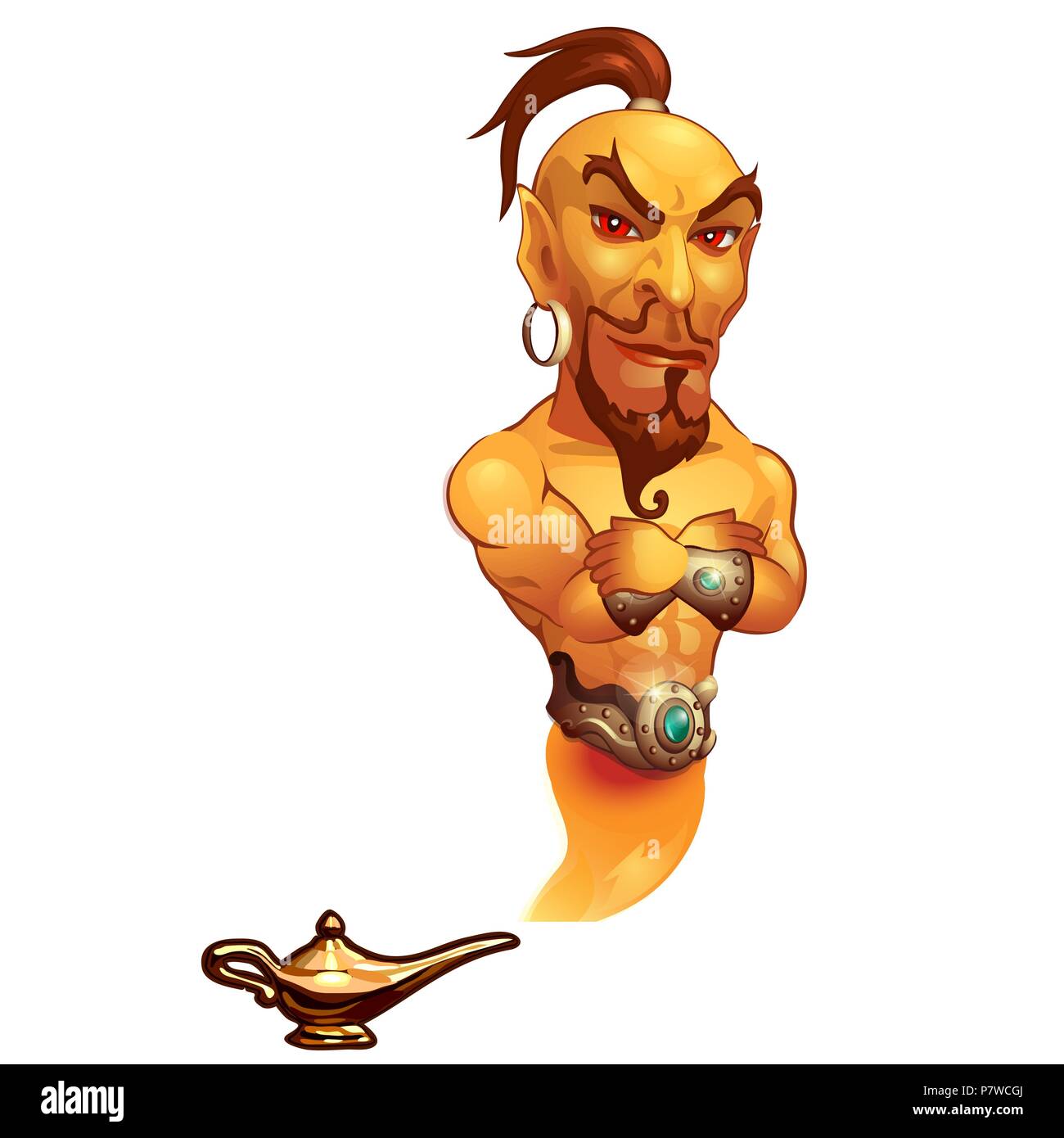 Genie from lamp isolated on white background. Vector cartoon close-up illustration. Stock Vector