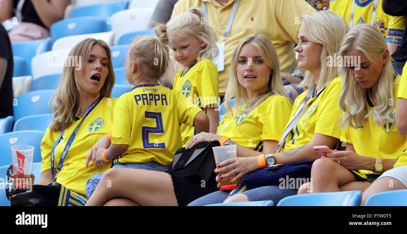 Camilla Sjodahl Essen Centre Girlfriend Of Albin Ekdal And Sanna Dahlstrom Second Right Fiance To John Guidetti During The Fifa World Cup Quarter Final Match At The Samara Stadium Stock Photo Alamy
