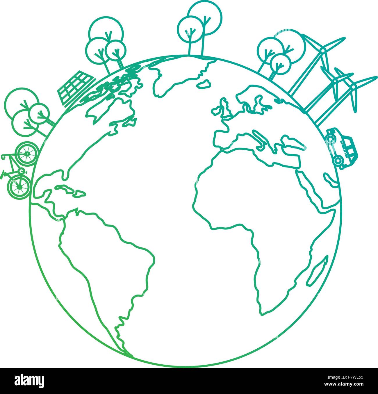 world planet earth with bicycle ecology Stock Vector