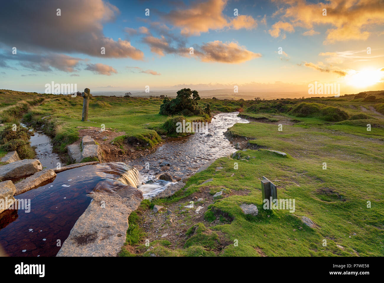 Magical sunset at Windy Post, and ancient granite cross on Dartmoor ...