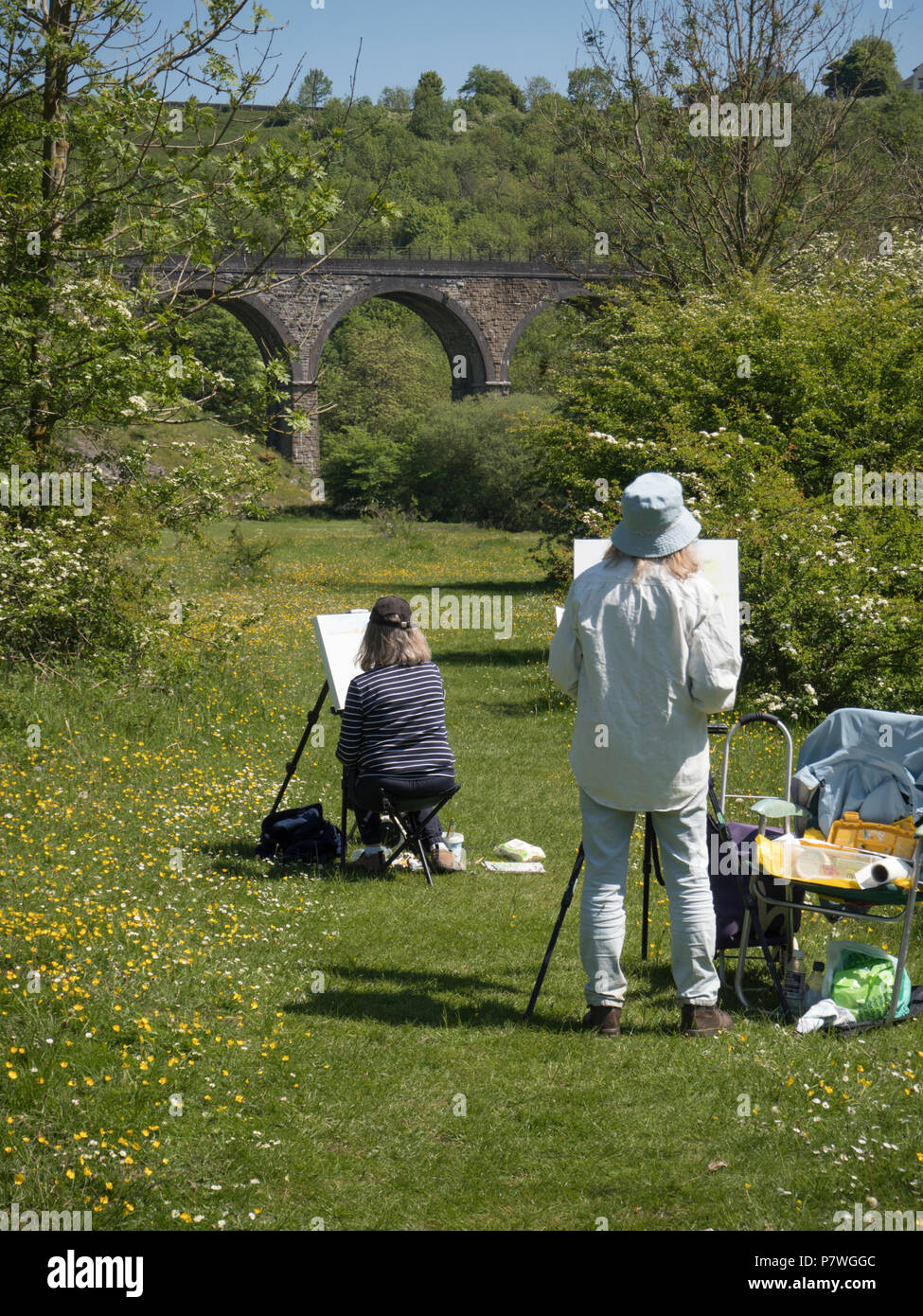 Artists painting Monsal Viaduct, Derbyshire Stock Photo