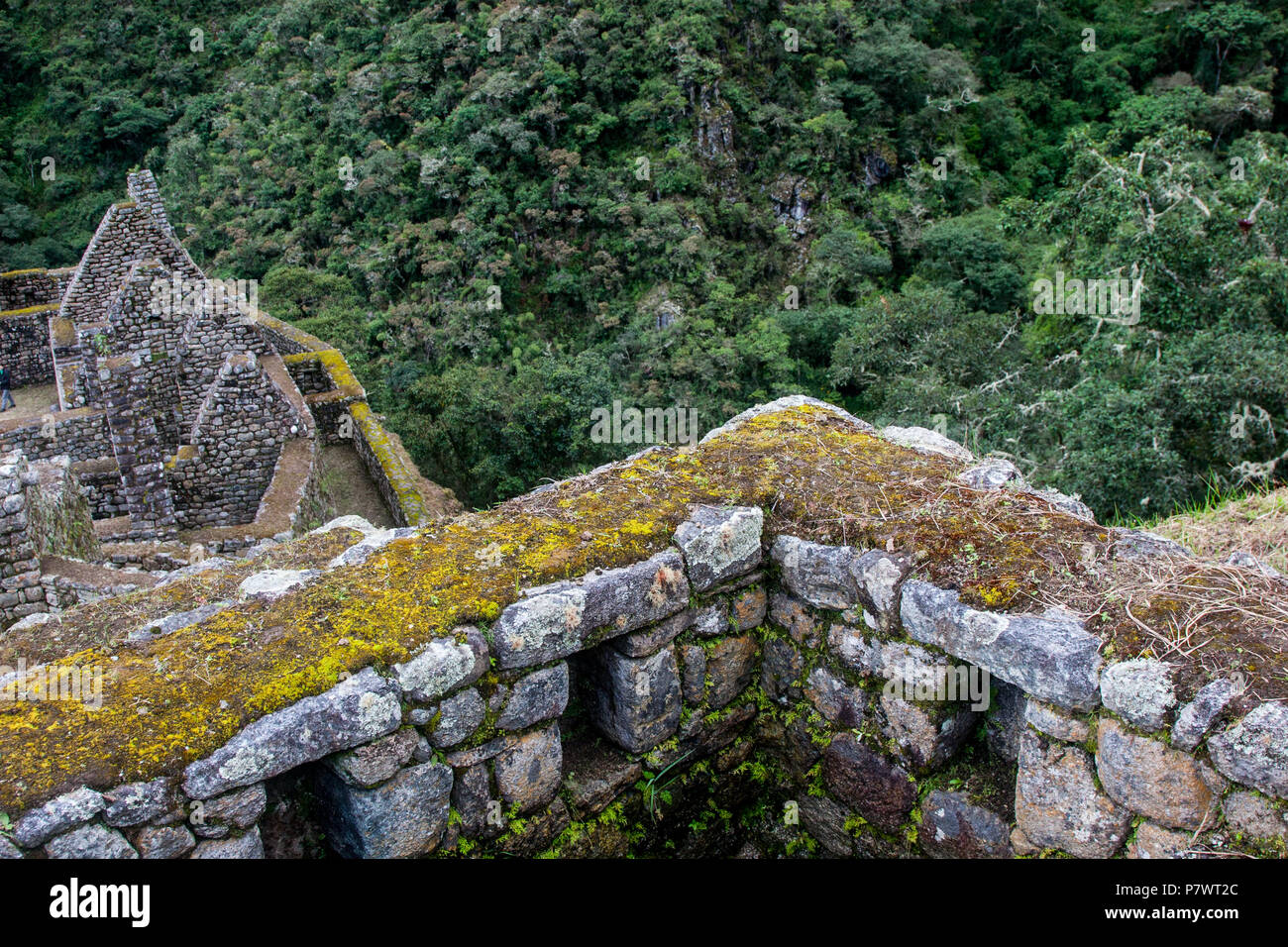 Ancient stone ruins of an Inca town on the Inca Trail in the Andes ...