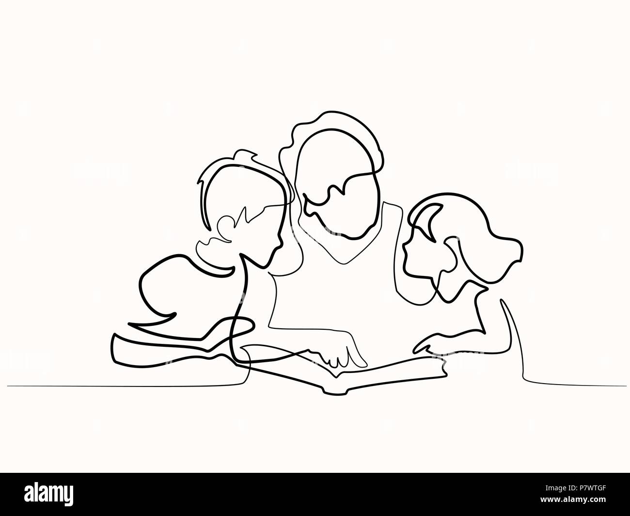 Grandma reading with grandchildren Stock Vector