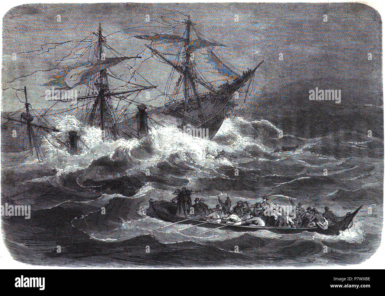 Deutsch: Untergang des Dampfschiffs London am 11.01.1866 im Golf von Biskaya. 1866 102 Dampfschiff London Untergang 1866 (IZ 46-125) Stock Photo
