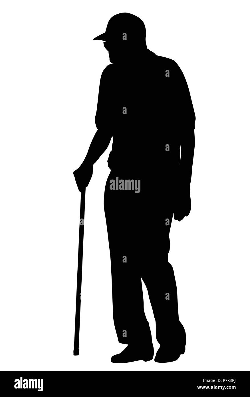 Old man silhouette on white background, vector illustration Stock Vector