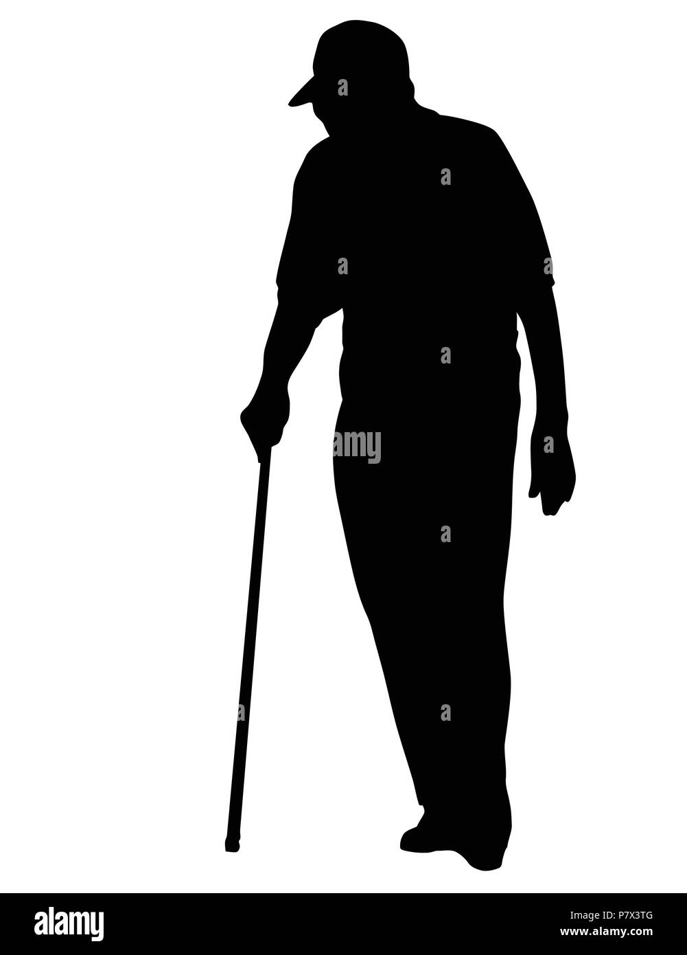 Old man silhouette on white background, vector illustration Stock Vector