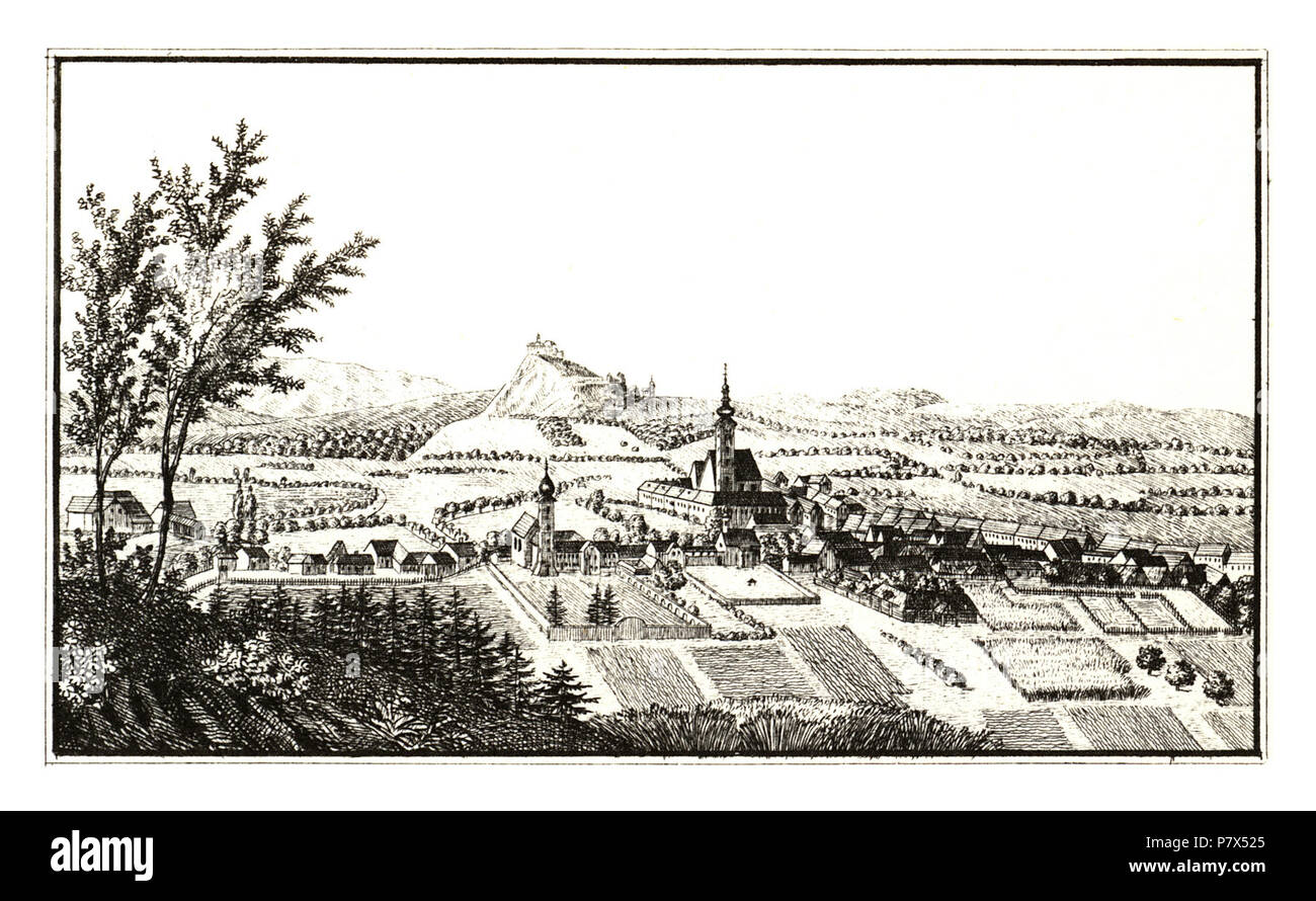 349 Markt Feldbach mit der Riegersburg - J.F.Kaiser Lithografirte Ansichten der Steiermark 1830. Stock Photo