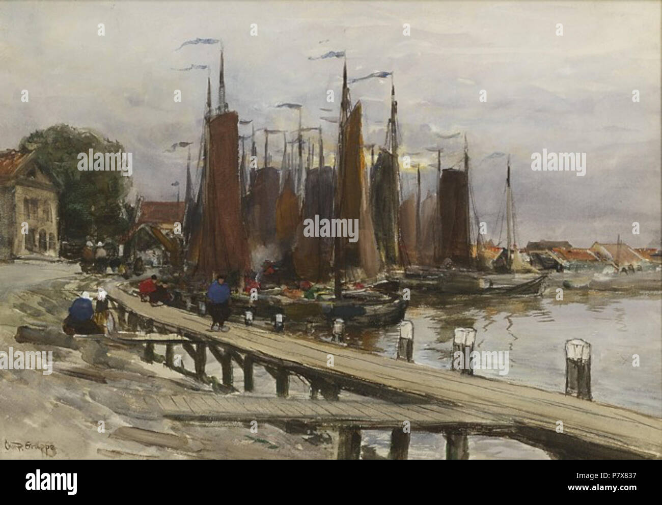 english-de-haven-van-volendam-circa-1900-176-gruppe-volendam-stock