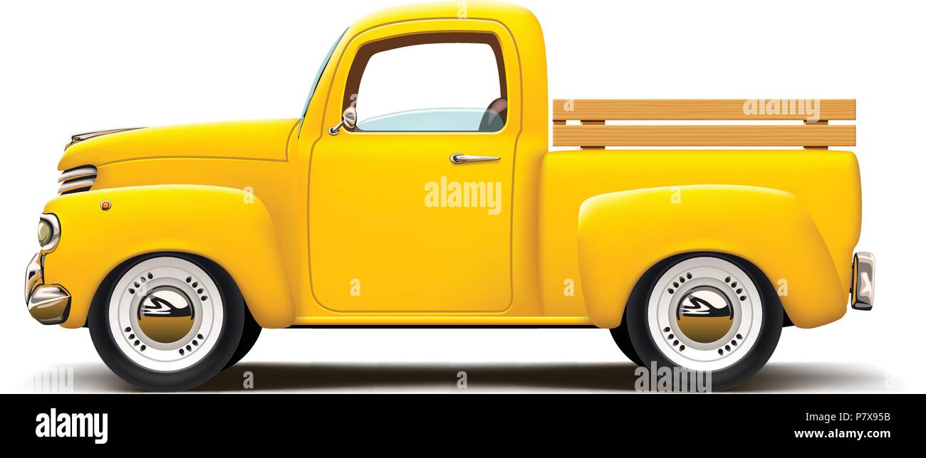 retro yellow pickup Stock Vector