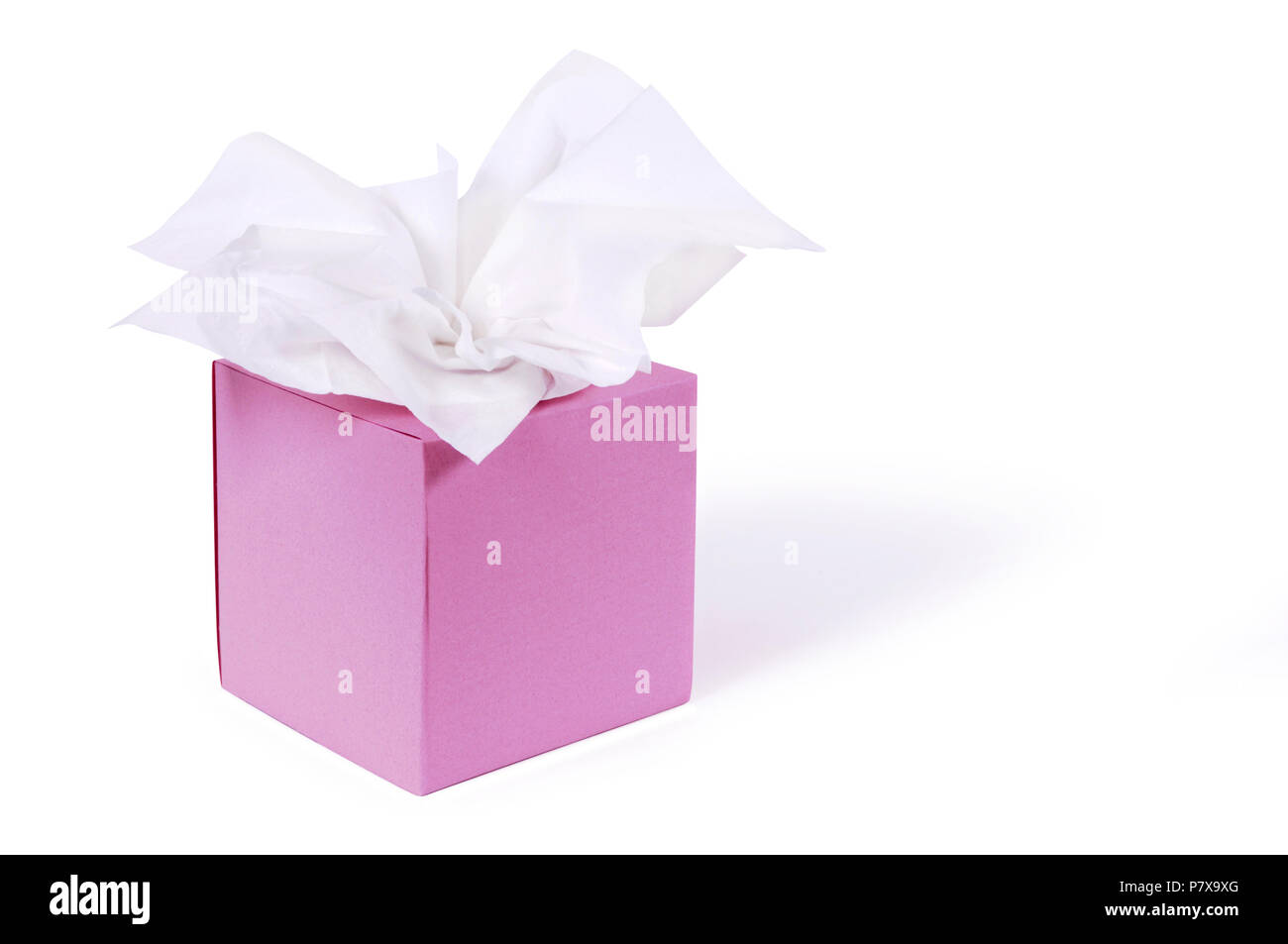 Tissues in blank pink box isolated on a white background. Stock Photo