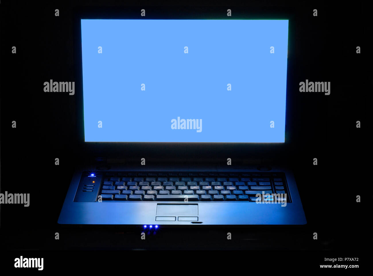 Laptop notebook computer open screen top illuminated at night Stock ...