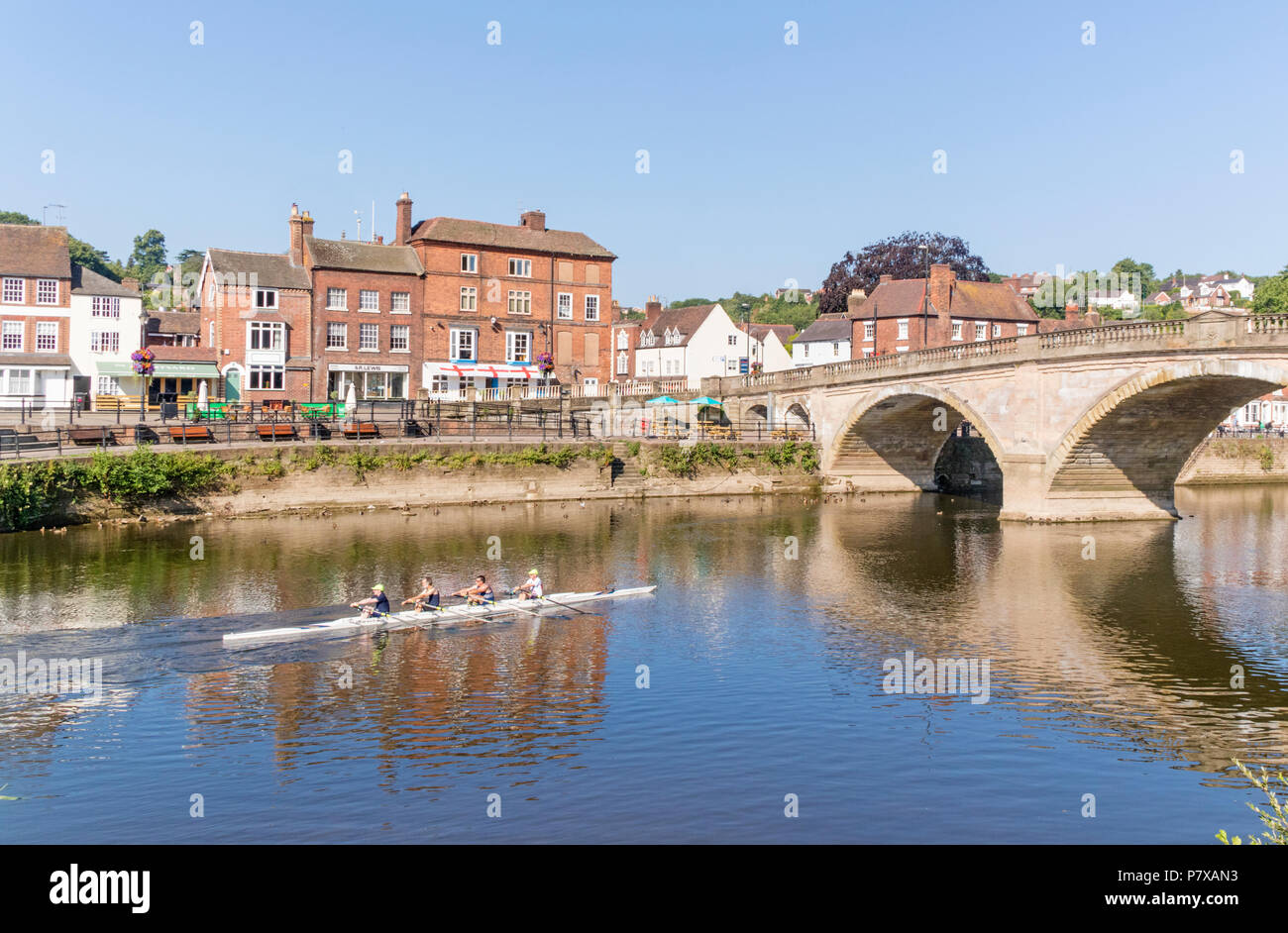 A Coxed eight rowing on the River Severn at Bewdley, Worcestershire, England, UK Stock Photo
