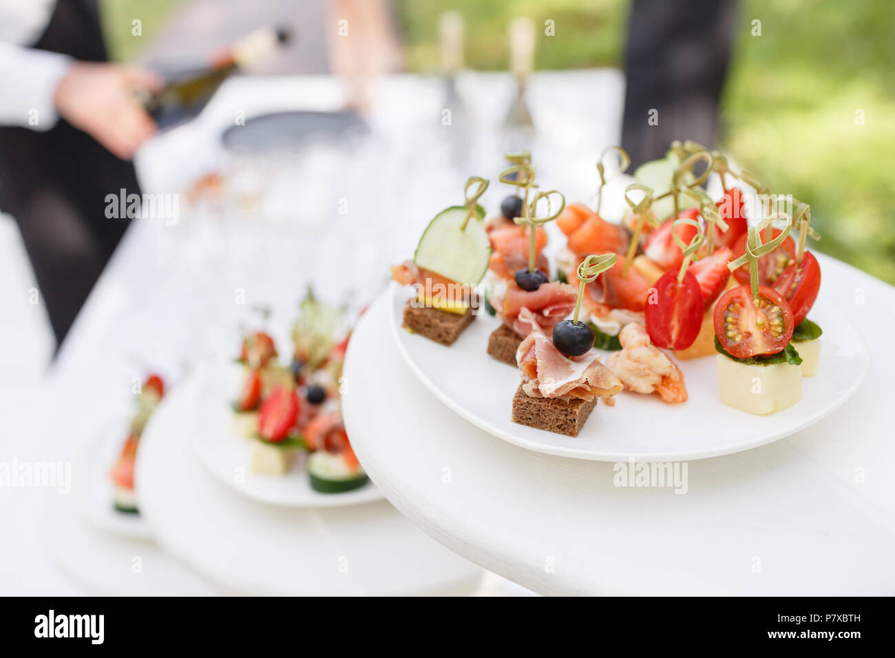 Assortment of canapes. Banquet service in restaurant . Catering food
