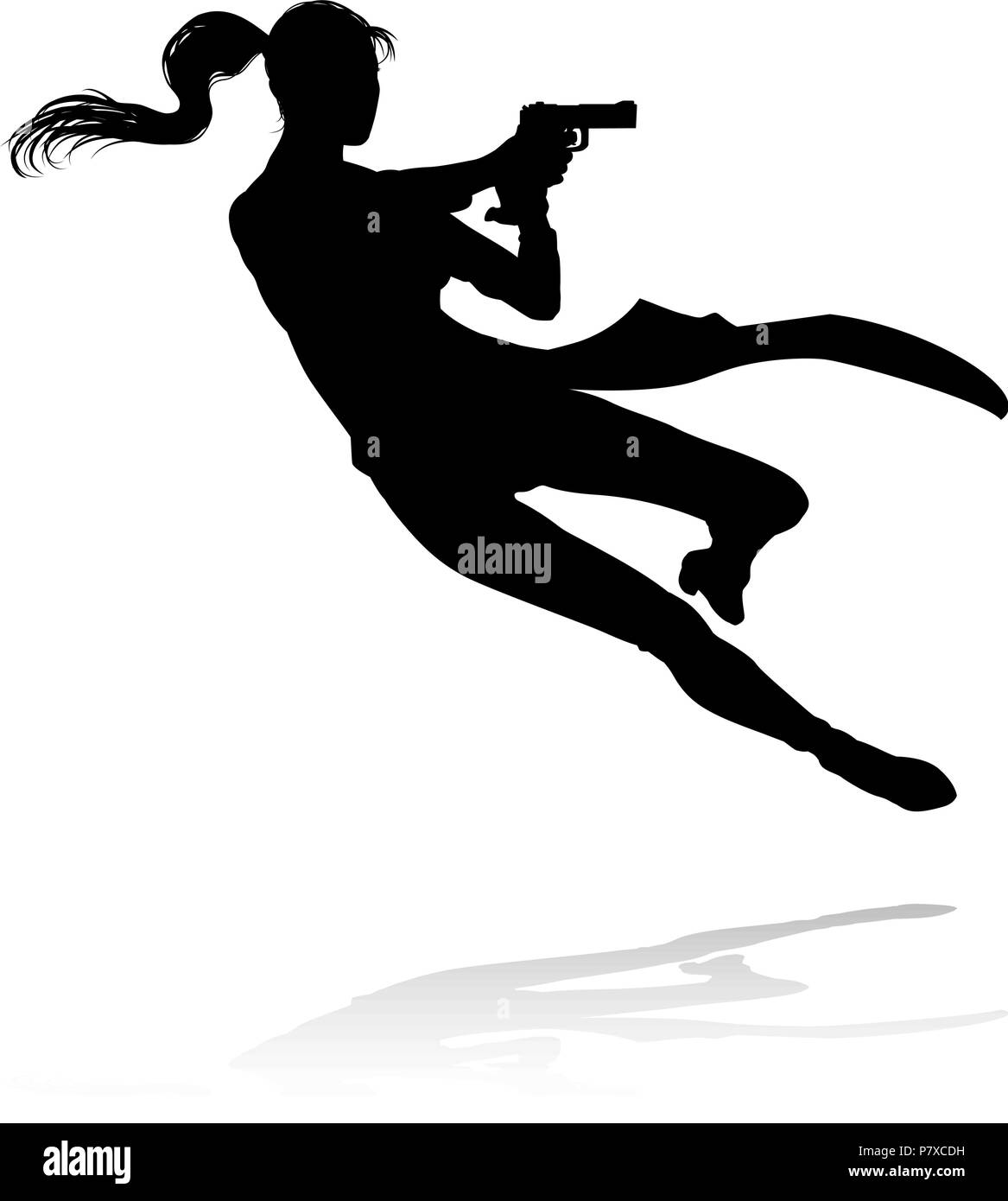 Action Movie Shoot Out Person Silhouette Stock Vector