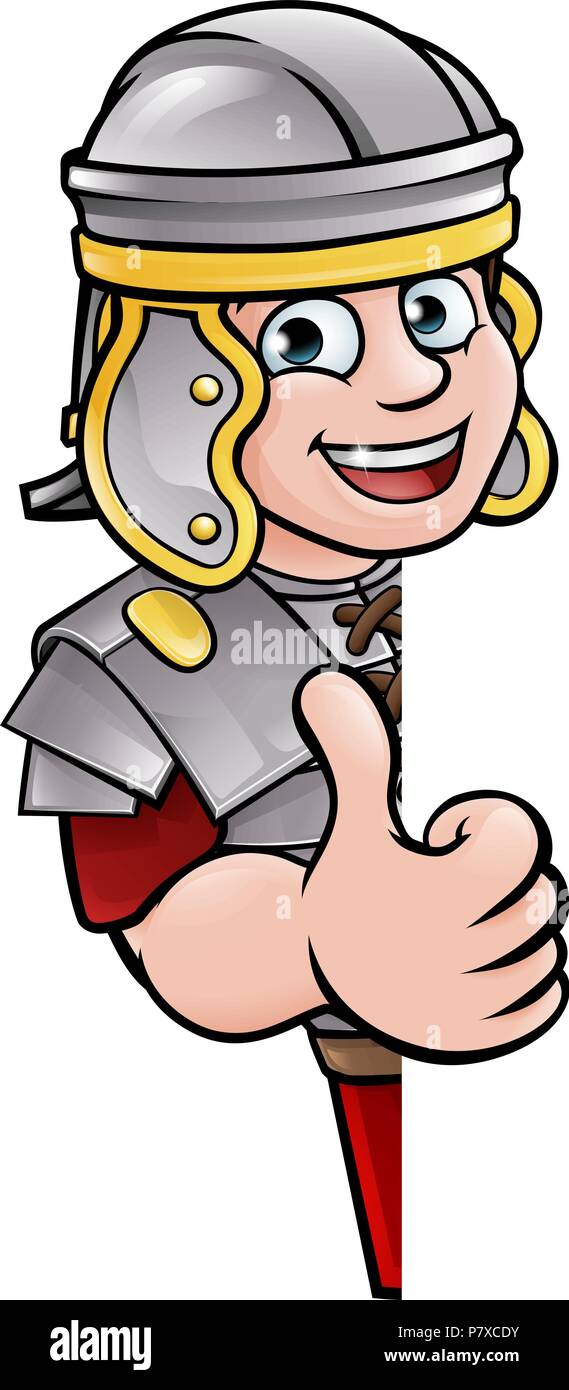 Cartoon Ancient Roman Peeking Around Sign Stock Vector