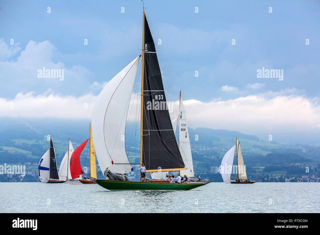 DEU; Deutschland, Langenargen, 03.07.2018:  8mR World Championship 2018, Yacht Club Langenargen, Lake of Constance. Stock Photo