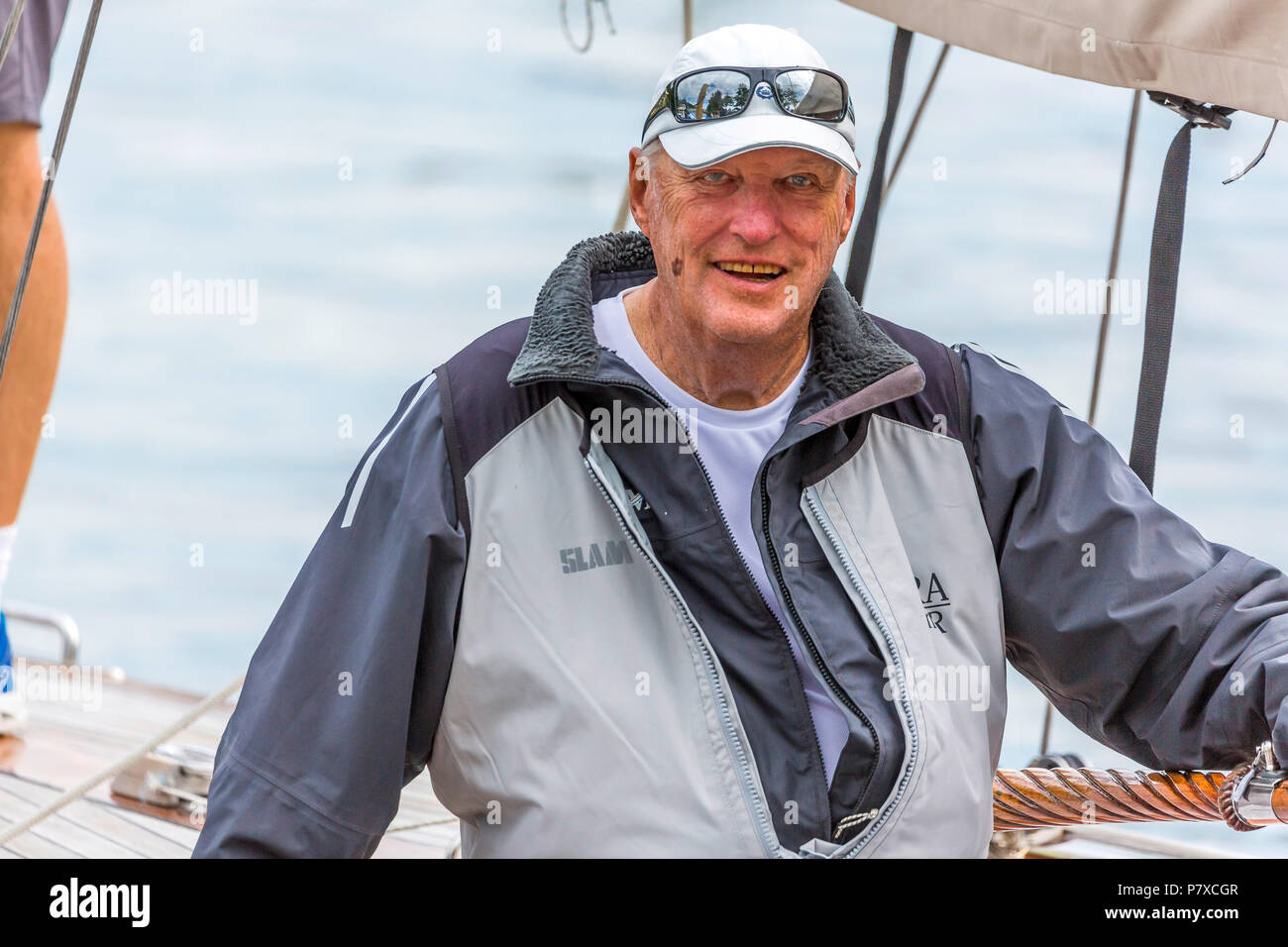 8mR World Championship 2018, Yacht Club Langenargen, Lake of Constance. König Harald V. von Norwegen. Stock Photo