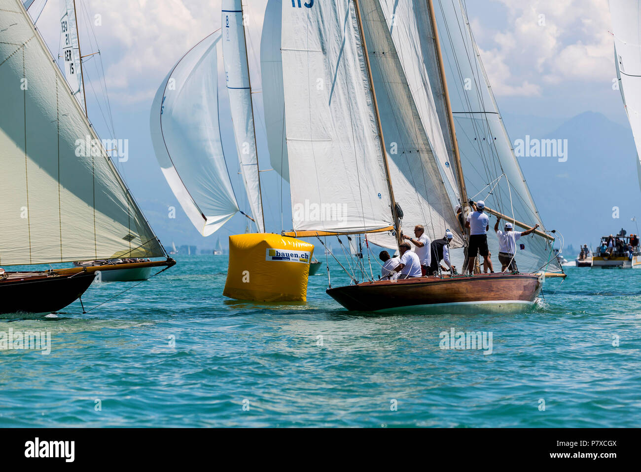 DEU; Deutschland, Langenargen, 07.07.2018:  8mR World Championship 2018, Yacht Club Langenargen, Lake of Constance. Stock Photo