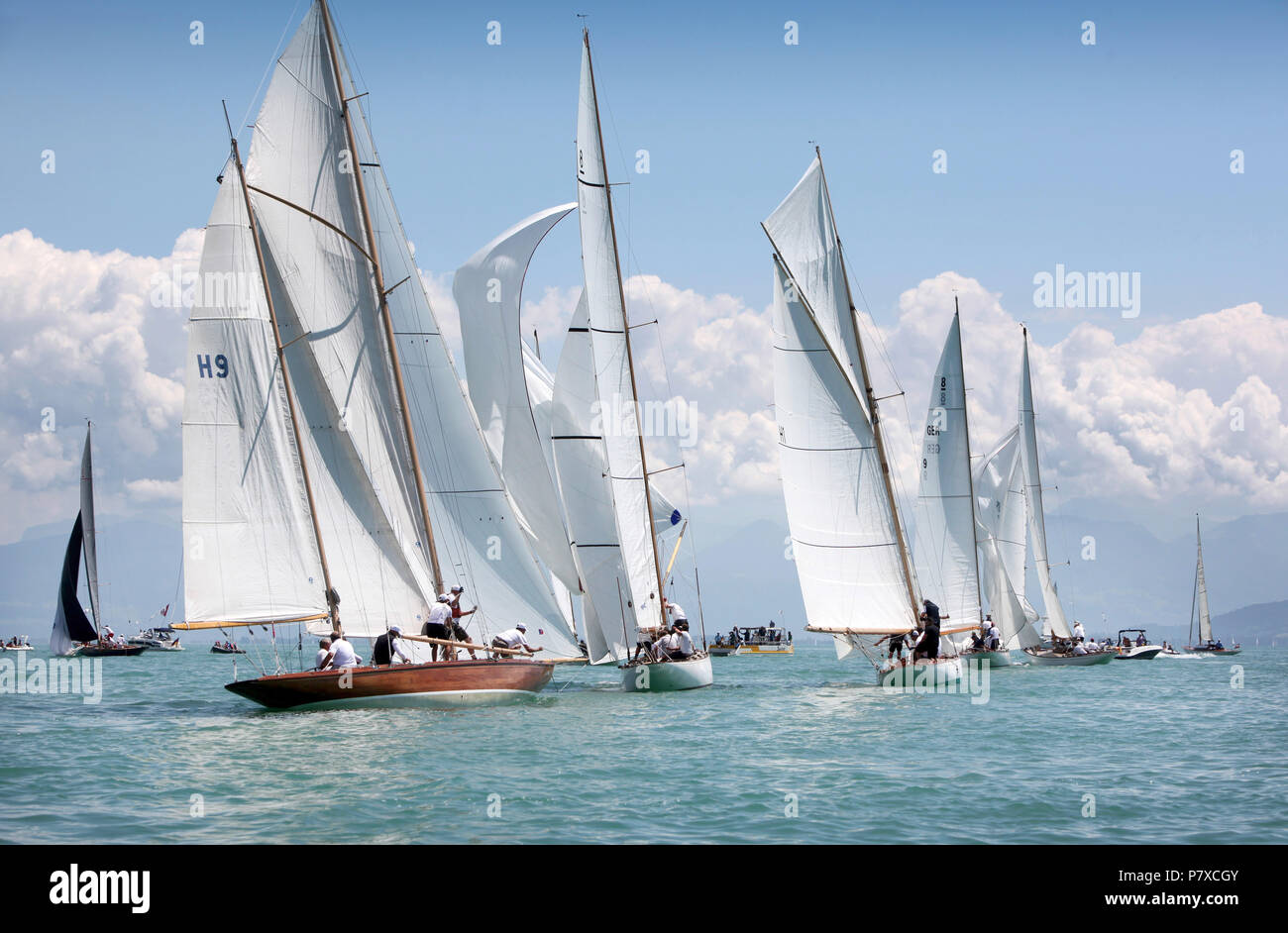 DEU; Deutschland, Langenargen, 07.07.2018:  8mR World Championship 2018, Yacht Club Langenargen, Lake of Constance. Stock Photo